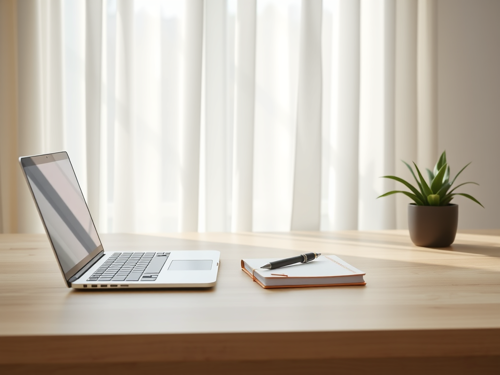 A serene, dimmed workspace featuring a large, high-resolution monitor displaying a cluttered desktop on the left half of the screen and a perfectly organized, minimalist interface on the right half. The contrast is clear yet harmonious: chaotic overlapping windows transform into labeled folders and a clean task dashboard in muted pastel accents. The monitor sits on a slim, matte black stand atop a walnut desk with a single, centered wireless keyboard. Soft, focused task lighting illuminates the screen and desk, leaving the background in a gentle blur of deep neutral tones. Shot straight-on at eye level, the composition emphasizes the before-and-after transformation, conveying the calm satisfaction of digital detox and streamlined workflows in refined photographic realism.